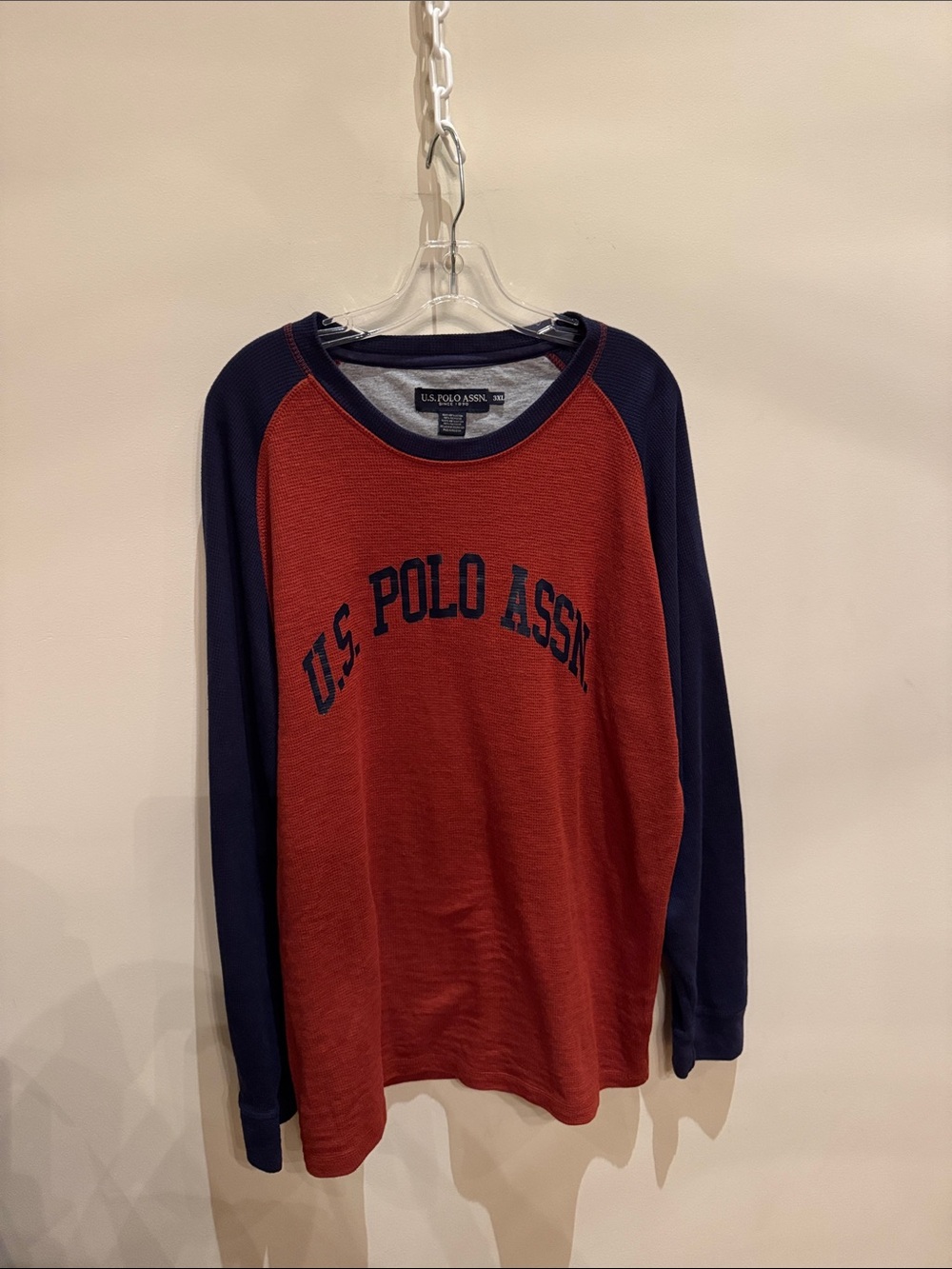 U.S. Polo Assn. Men’s Crewneck Pullover - Rust Red & Navy